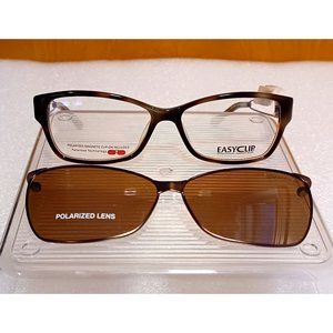 Kid's NWT EasyClip Polarized Rx’able Tortoise Brown & Teal Eyeglasses 52-14-135